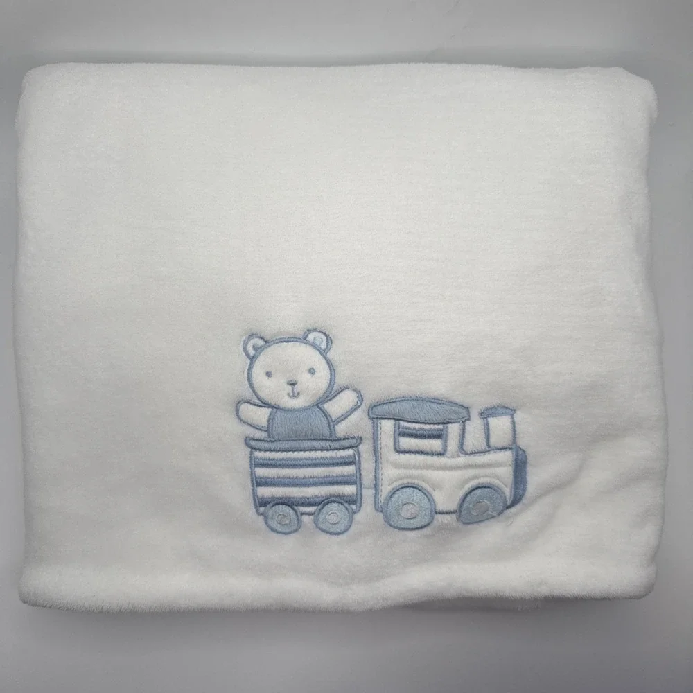 Little Me Train Teddy Bear Plush White And Blue Baby Blanket Security 2016
